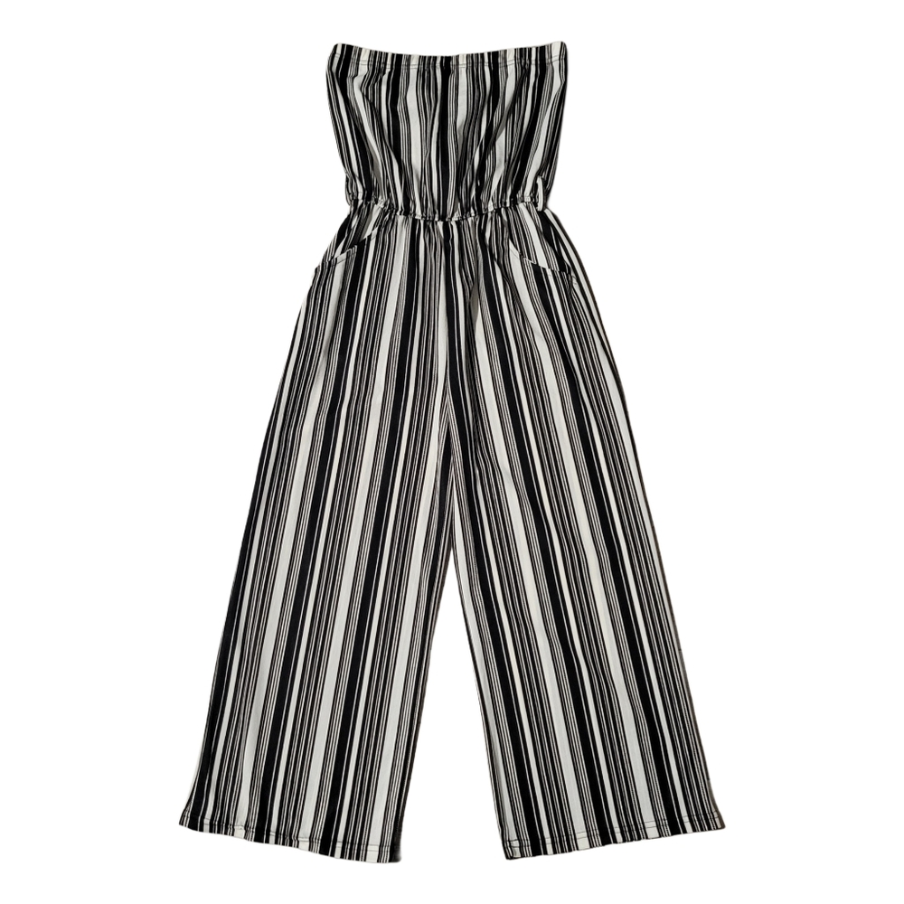 Strapless Black & White Striped Jumpsuit Size Large